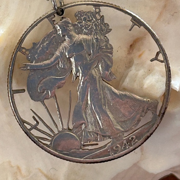 1942 Silver Walking Liberty Half Dollar Pendant - Picture 3 of 6